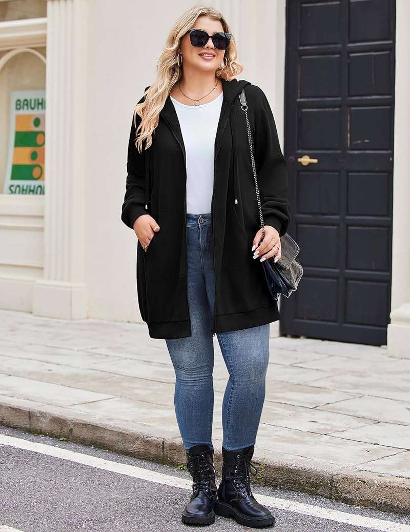 IN'VOLAND Women Plus Size Zip Up Hoodies Long Sleeve Tunic Sweatshirt Long Fleece Hoodie Jacket with Pockets - Image 3