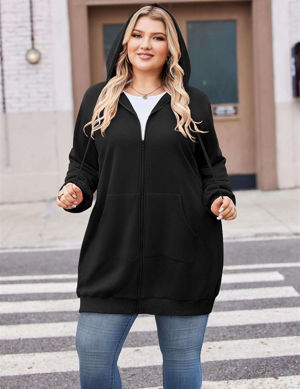 IN'VOLAND Women Plus Size Zip Up Hoodies Long Sleeve Tunic Sweatshirt Long Fleece Hoodie Jacket with Pockets - Image 4