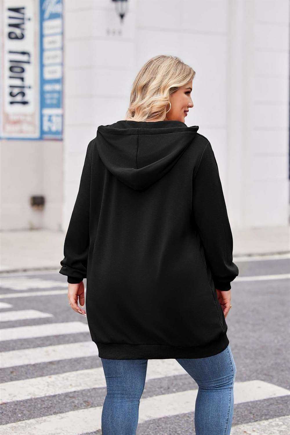 IN'VOLAND Women Plus Size Zip Up Hoodies Long Sleeve Tunic Sweatshirt Long Fleece Hoodie Jacket with Pockets - Image 6