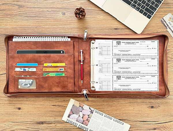 Gvalant Vegan 3-Ring Binder for Checks - Premium Checkbook Cover Fits 3/9-Ring Systems, 11.25"x9" Pilot Logbook & Executive Journal (Retro Brown, Standard) - Image 2