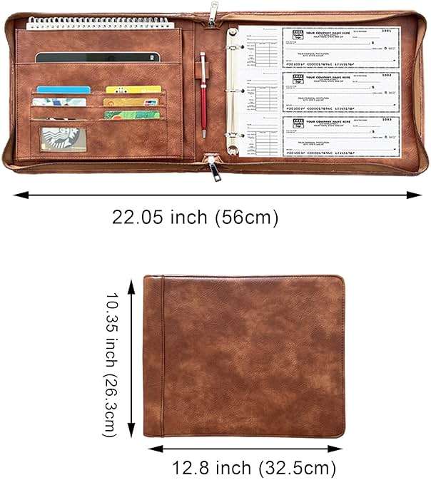 Gvalant Vegan 3-Ring Binder for Checks - Premium Checkbook Cover Fits 3/9-Ring Systems, 11.25"x9" Pilot Logbook & Executive Journal (Retro Brown, Standard) - Image 3