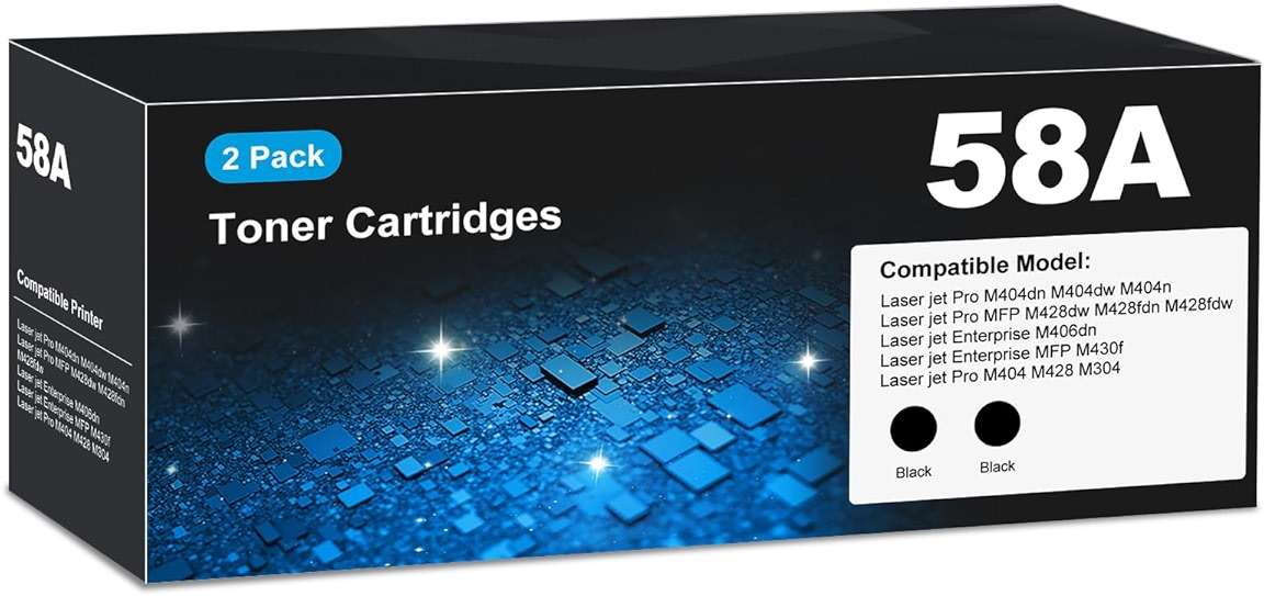 CF258A 58A Toner Cartridges Black (2-pack) for HP 58A 58X CF258X, Laser Jet M404dn M428fdw Toner Cartridges, CF258 for Laser Jet Enterprise M404dn M404dw M404n M428dw M428fdn MFP M304 M406dn M430f - Image 1