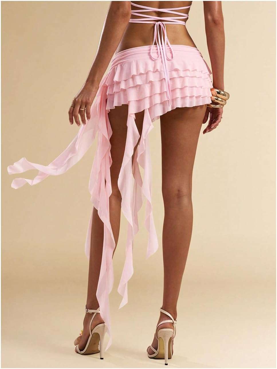 SOLY HUX Women's Mesh Irregular Ruffle Trim Layered Y2k Mini Skirt Concert Music Festival Date Outfits - Image 2
