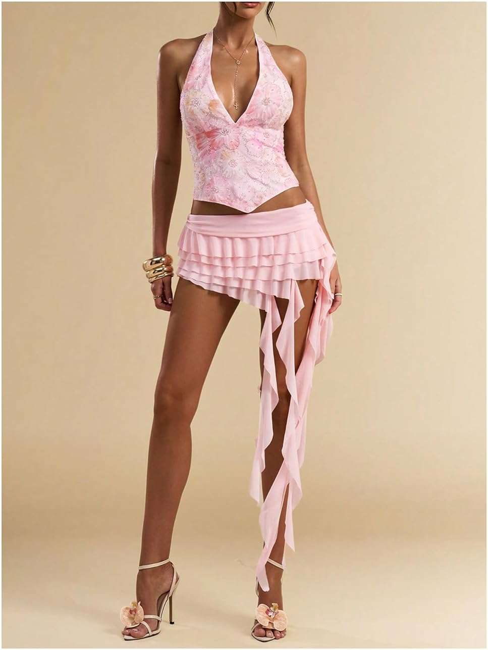 SOLY HUX Women's Mesh Irregular Ruffle Trim Layered Y2k Mini Skirt Concert Music Festival Date Outfits - Image 5
