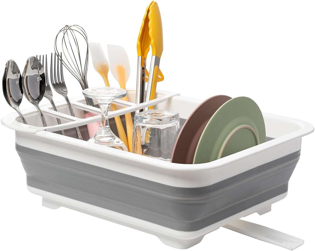 Tiawudi Collapsible Dish Drying Rack, Pop Up Dinnerware Drainer, Portable Plate Organizer for Kitchen RV Campers Travel Trailer, Space Saving Kitchen Storage Tray - Image 1
