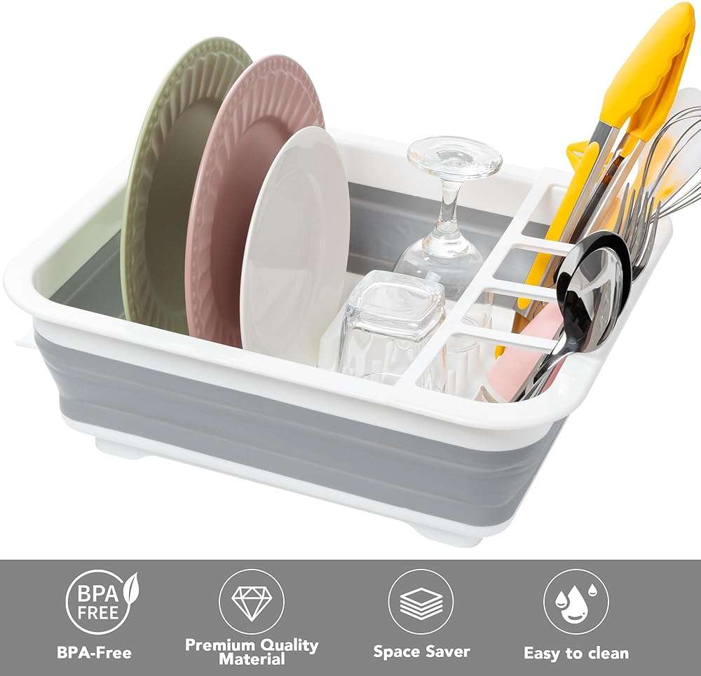 Tiawudi Collapsible Dish Drying Rack, Pop Up Dinnerware Drainer, Portable Plate Organizer for Kitchen RV Campers Travel Trailer, Space Saving Kitchen Storage Tray - Image 4