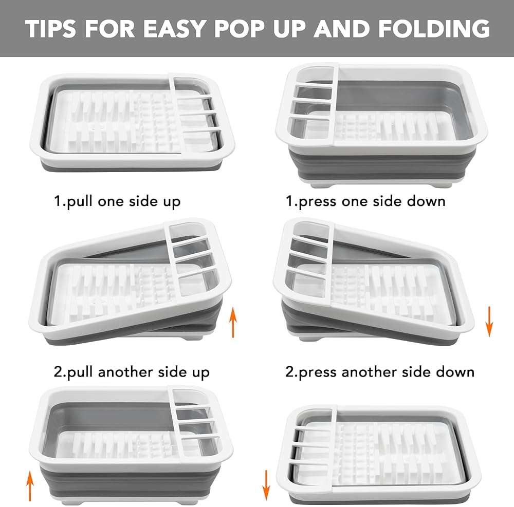 Tiawudi Collapsible Dish Drying Rack, Pop Up Dinnerware Drainer, Portable Plate Organizer for Kitchen RV Campers Travel Trailer, Space Saving Kitchen Storage Tray - Image 7