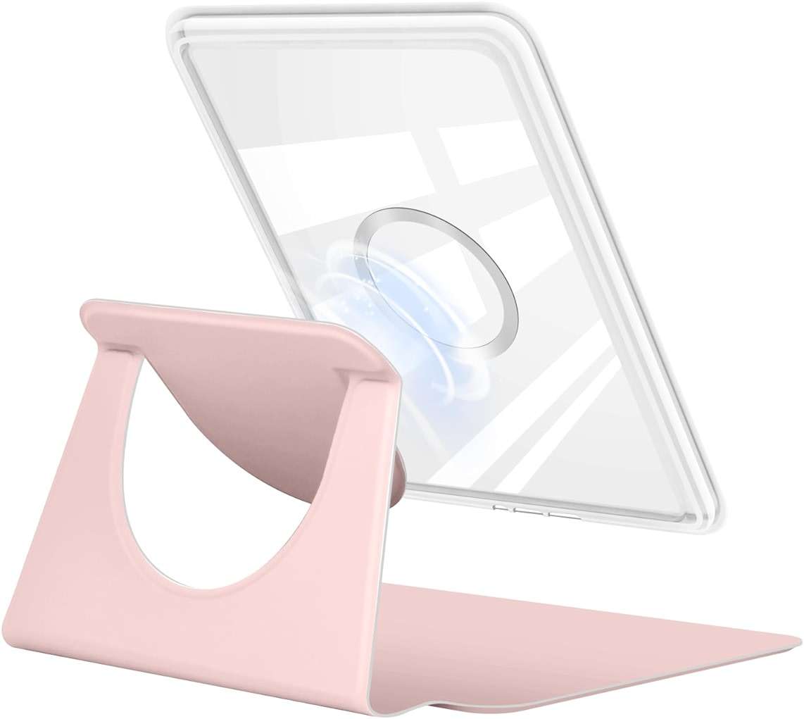 360 Degree Rotating Case for 6.8" Kindle Paperwhite (11th Generation-2021 Release), Detachable Magnetic Design Protective Adjustable Stand Cover Clear Back with Auto Sleep/Wake, Pink - Image 3