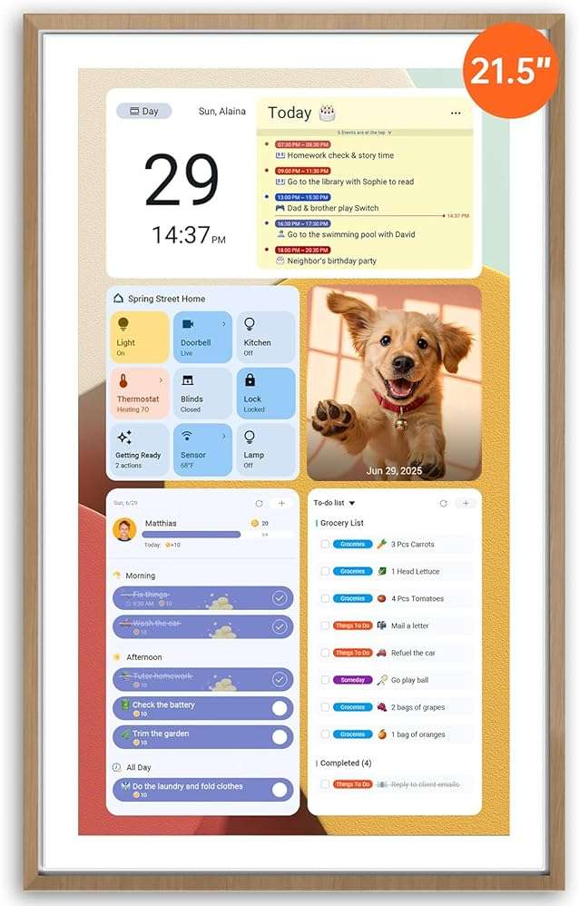 Apolosign 21.5-inch Digital Calendar & Smart Family Wall Planner, No Subscription, Calendar & Dashboard Dual-Mode System, Shared Touchscreen Display with Calendar Sync, Chore Charts & Family Scheduling Hub (Teak) - Image 1
