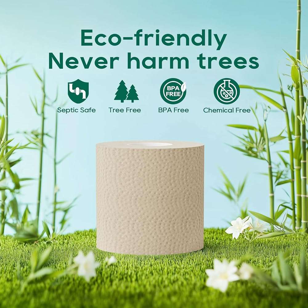 ECOLipak Bamboo Toilet Paper 3 Ply, Septic Safe Toilet Tissue, 12 Double Rolls, 320 Sheets Per Roll, Tree Free, Non Toxic, Soft and Absorbent, Eco Friendly Dye-Free Paper, Brown - Image 3