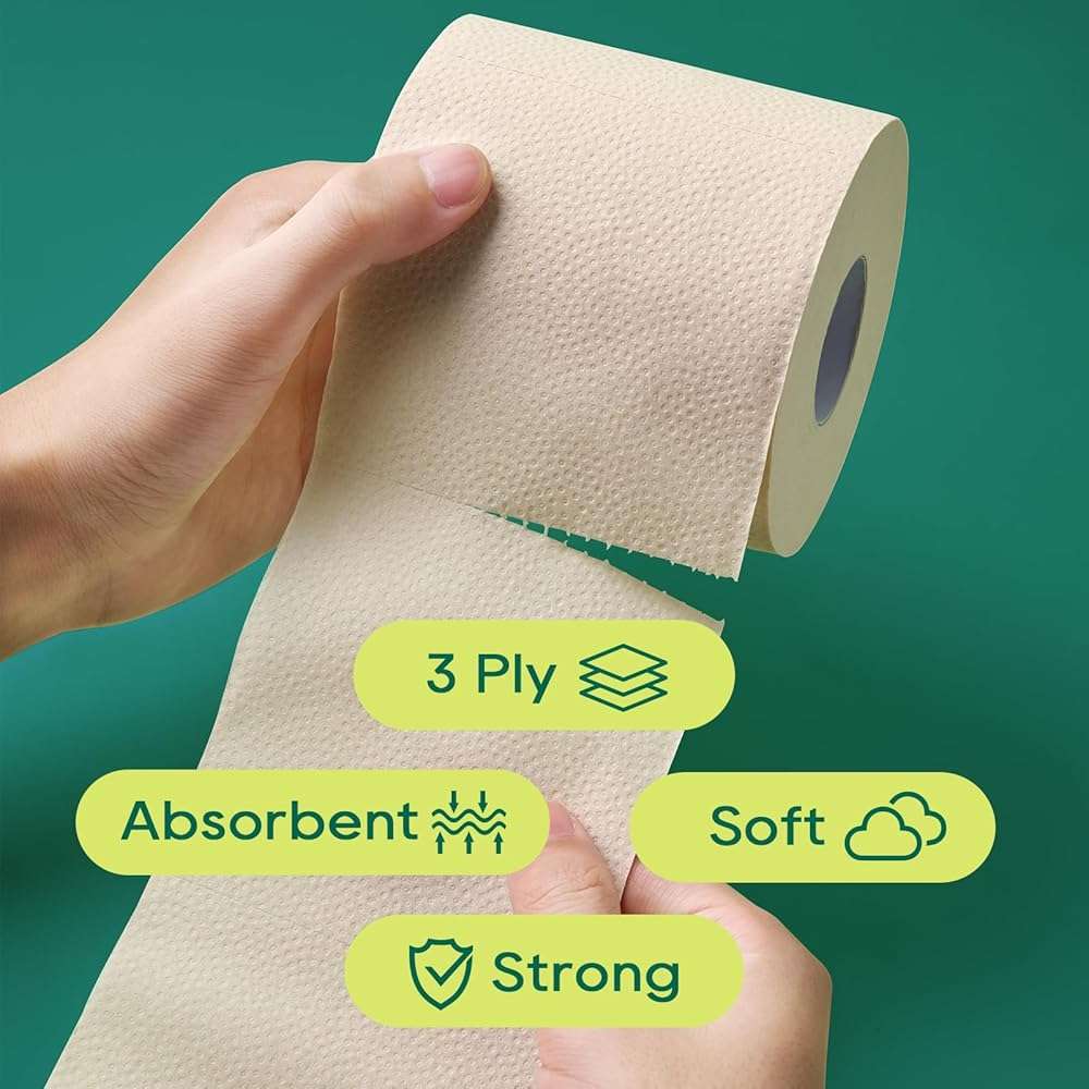 ECOLipak Bamboo Toilet Paper 3 Ply, Septic Safe Toilet Tissue, 12 Double Rolls, 320 Sheets Per Roll, Tree Free, Non Toxic, Soft and Absorbent, Eco Friendly Dye-Free Paper, Brown - Image 4
