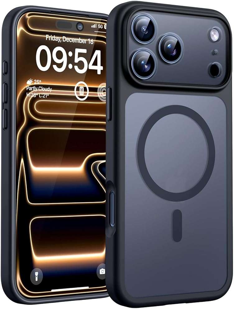 TOCOL for iPhone 17 Pro Max Case, Compatible with Magsafe, Full Camera Protection, Built-in Magnets, Translucent Matte for iPhone 17 Pro Max Phone Case 6.9 inch (Black) - Image 1