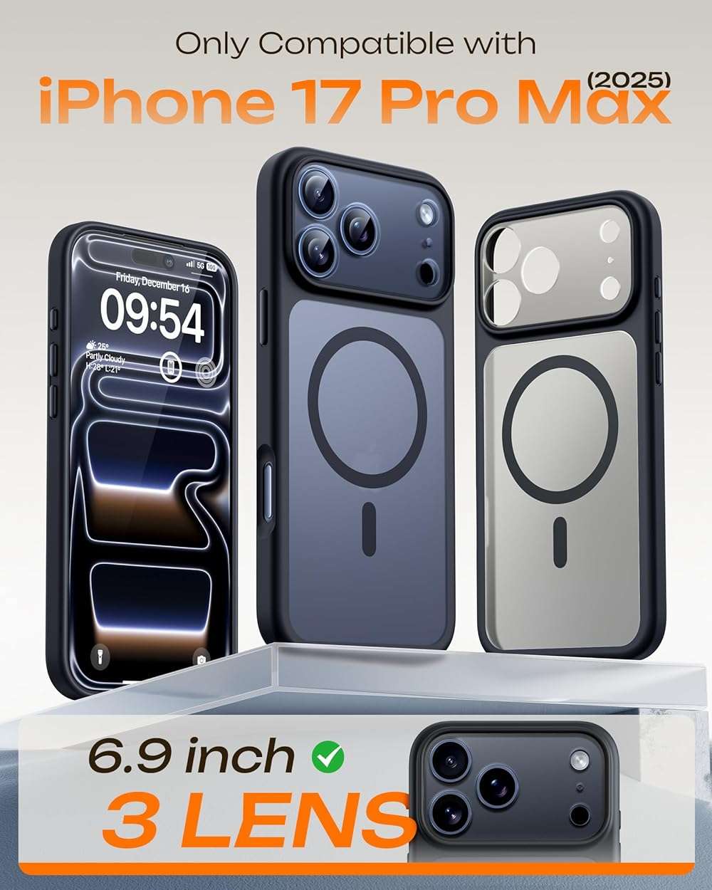 TOCOL for iPhone 17 Pro Max Case, Compatible with Magsafe, Full Camera Protection, Built-in Magnets, Translucent Matte for iPhone 17 Pro Max Phone Case 6.9 inch (Black) - Image 2
