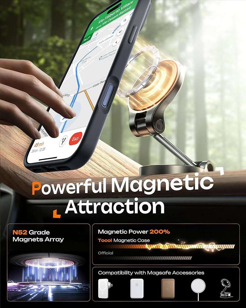 TOCOL for iPhone 17 Pro Max Case, Compatible with Magsafe, Full Camera Protection, Built-in Magnets, Translucent Matte for iPhone 17 Pro Max Phone Case 6.9 inch (Black) - Image 5