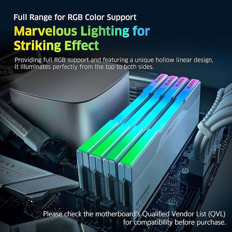 KLEVV CRAS V RGB DDR5 32GB (2x16GB) 6000MHz CL28 SK Hynix A-Die 1.35V Gaming Desktop Ram Memory XMP 3.0 / AMD Expo Ready - White (KD5AGUA80-60B280J) - Image 4