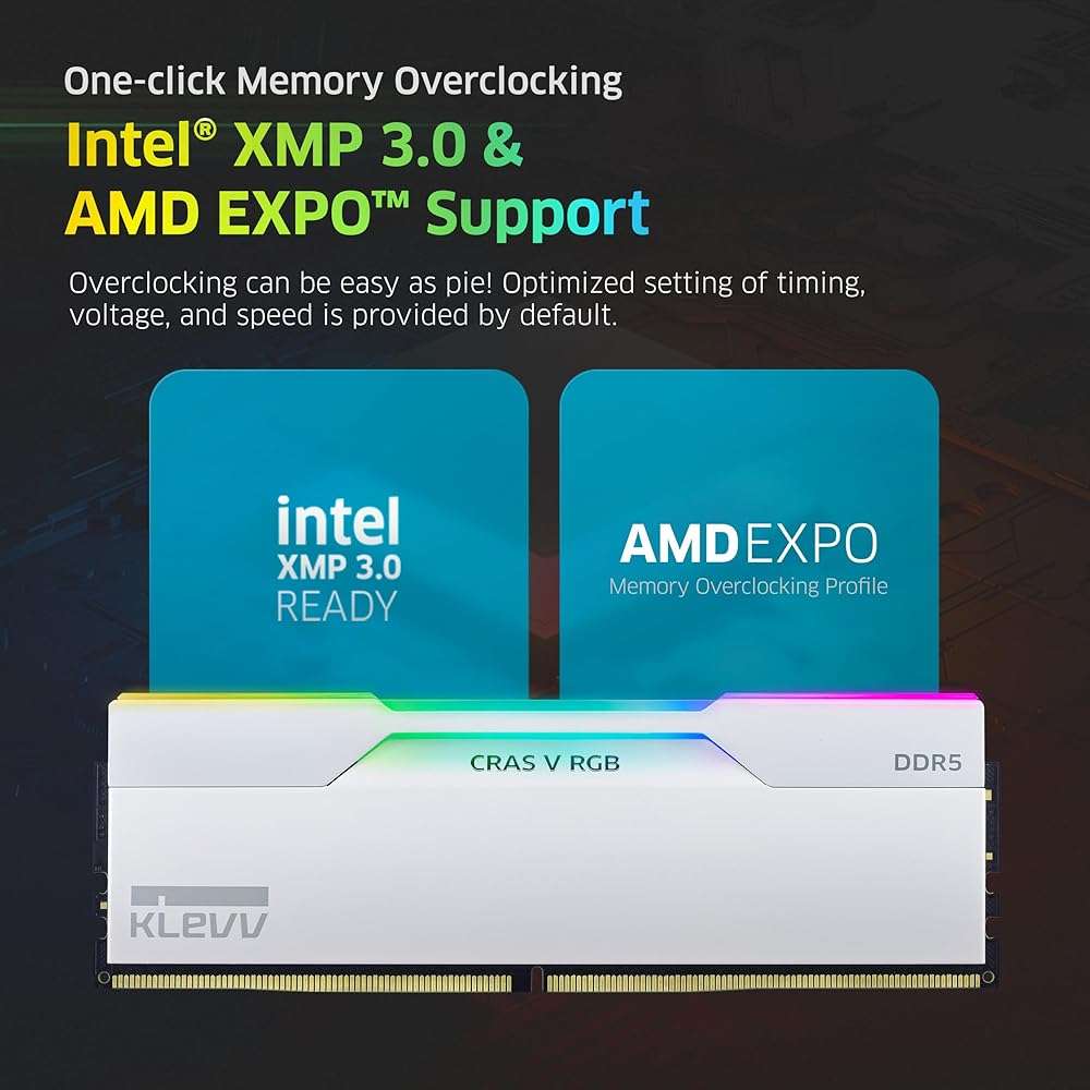 KLEVV CRAS V RGB DDR5 32GB (2x16GB) 6000MHz CL28 SK Hynix A-Die 1.35V Gaming Desktop Ram Memory XMP 3.0 / AMD Expo Ready - White (KD5AGUA80-60B280J) - Image 8