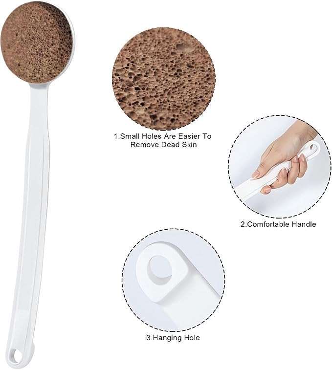 CopesFuda Curved Handle -13.7" Pumice Stone - Ergonomic Non-Slip Foot Scrubber for Shower - Easy Reach Callus Remover & Pedicure Tool for Cracked Heels & Smooth Feet - Image 3