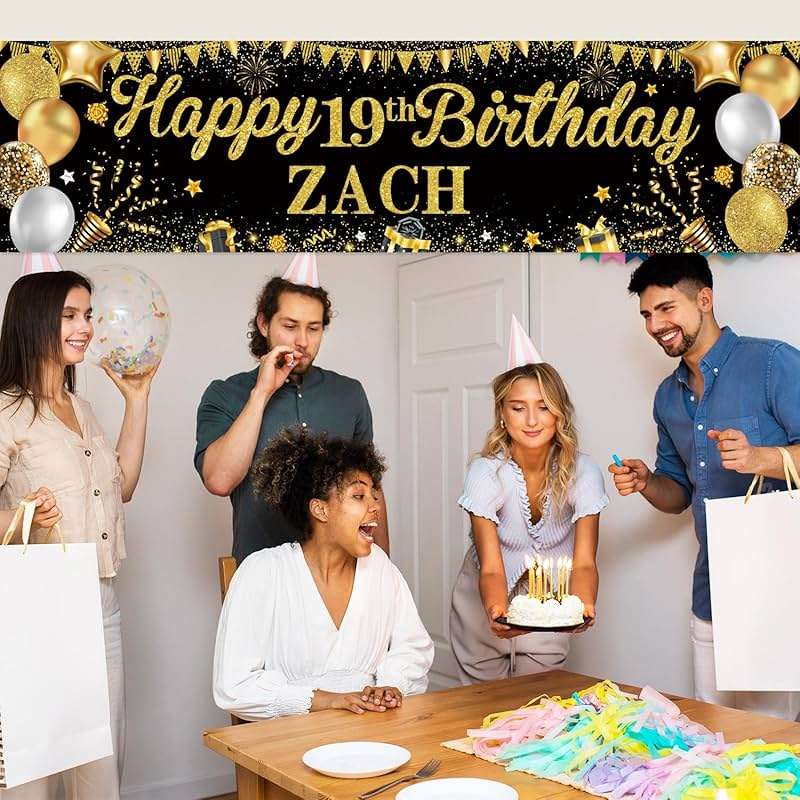 Personalized Birthday Banner for Party, with Name & Ages Option-Custom DIY Alphabet & Numbers Stickers Birthday Party Backdrop Indoor/Outdoor Celebrations (Black Gold) - Image 4