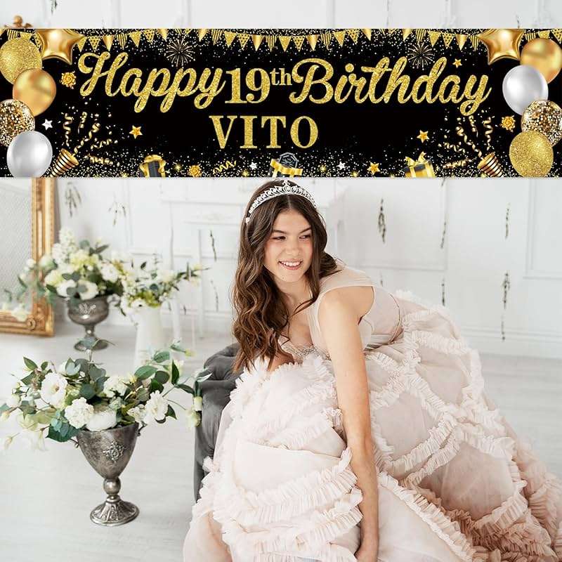 Personalized Birthday Banner for Party, with Name & Ages Option-Custom DIY Alphabet & Numbers Stickers Birthday Party Backdrop Indoor/Outdoor Celebrations (Black Gold) - Image 5