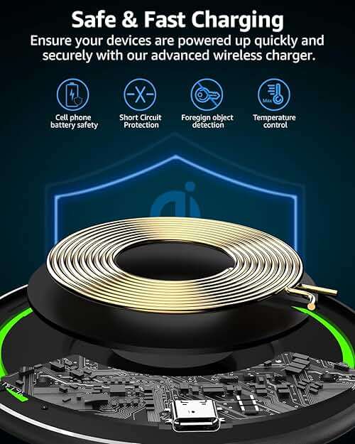 TOZO W1 New 15W Max Fast Wireless Charger, Anti-Slip, Sleep-Friendly, Upgrade Fast Charging Pad Compatible with iPhone 17/17 Pro/17 Pro Max/Air/16/15/14/SE Series, Samsung Galaxy S25/S24/S23, Black - Image 2