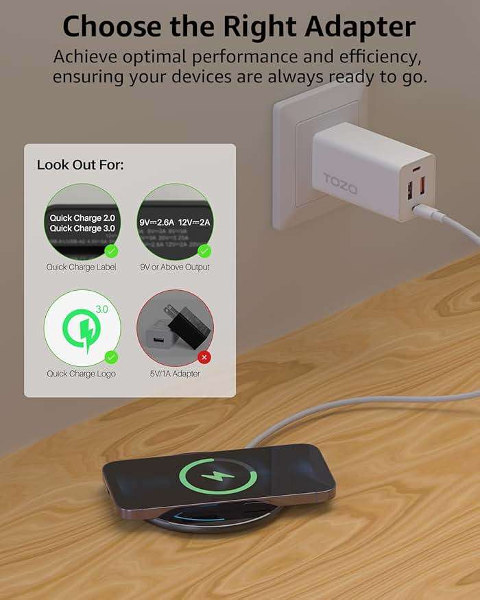 TOZO W1 New 15W Max Fast Wireless Charger, Anti-Slip, Sleep-Friendly, Upgrade Fast Charging Pad Compatible with iPhone 17/17 Pro/17 Pro Max/Air/16/15/14/SE Series, Samsung Galaxy S25/S24/S23, Black - Image 4