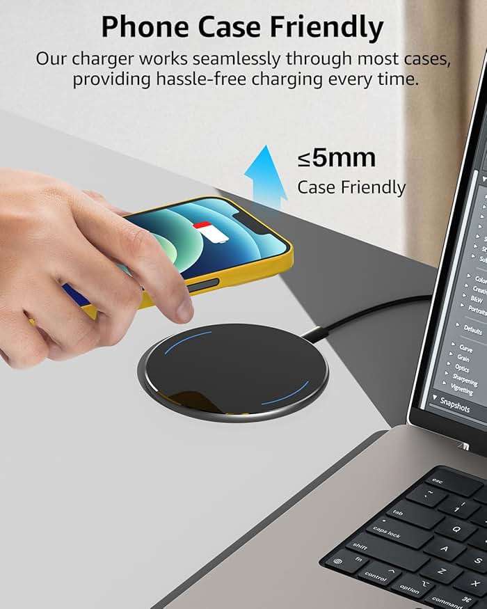 TOZO W1 New 15W Max Fast Wireless Charger, Anti-Slip, Sleep-Friendly, Upgrade Fast Charging Pad Compatible with iPhone 17/17 Pro/17 Pro Max/Air/16/15/14/SE Series, Samsung Galaxy S25/S24/S23, Black - Image 5
