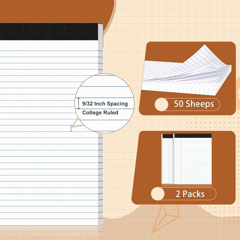 Legal Pads 8.5 X11, Narrow Ruled Notepads, 2 Pack, 50 Sheet/Pad, White Legal Pads, Tear Off Notepad, Perforated Writing Pad, Notebook Paper College Ruled, Notepads for Office Home School, Notepad - Image 2