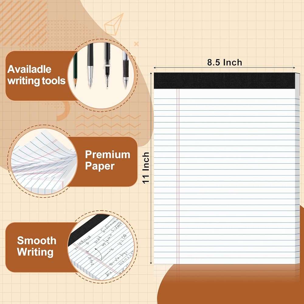 Legal Pads 8.5 X11, Narrow Ruled Notepads, 2 Pack, 50 Sheet/Pad, White Legal Pads, Tear Off Notepad, Perforated Writing Pad, Notebook Paper College Ruled, Notepads for Office Home School, Notepad - Image 3