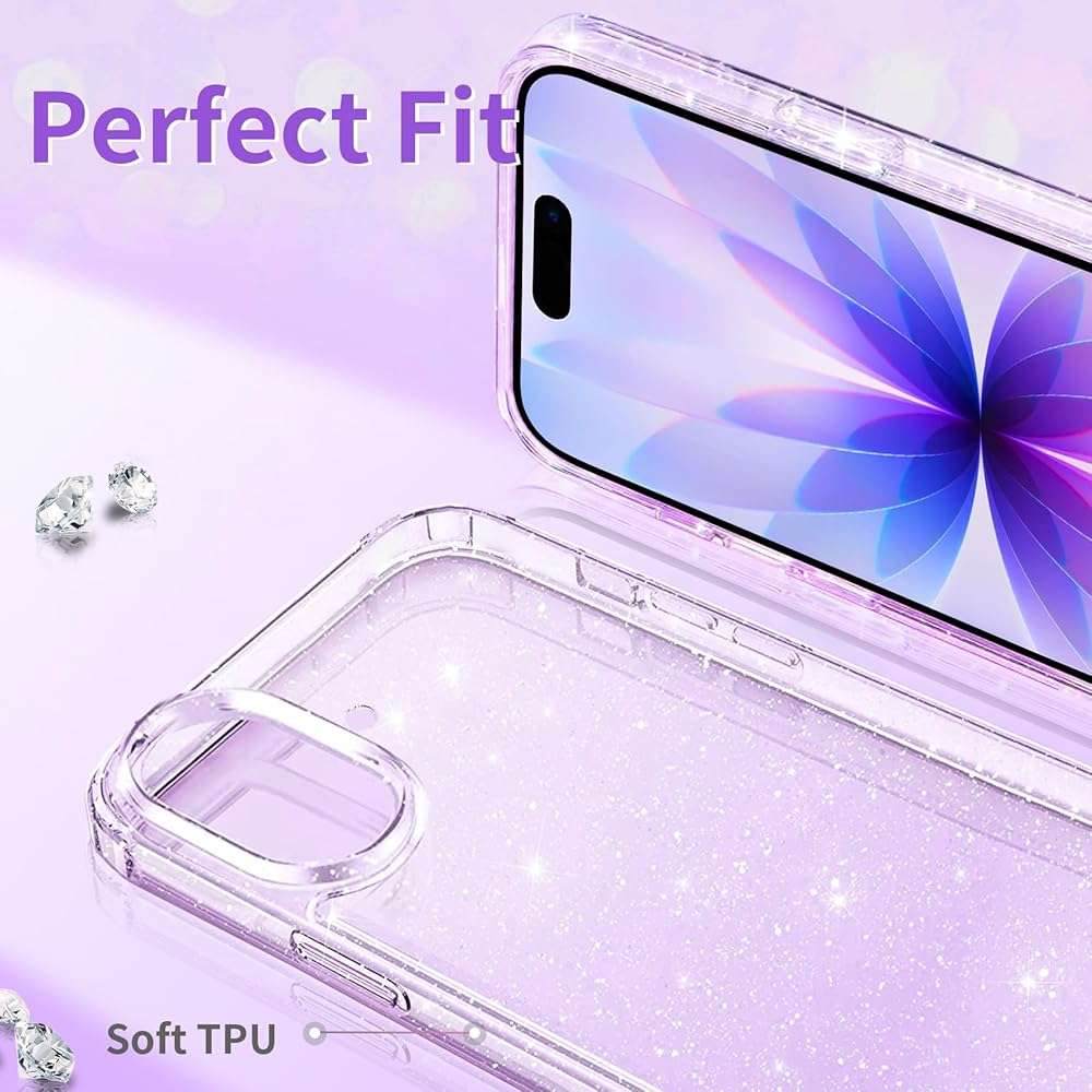 JJGoo Compatible with iPhone 17 Case Clear Glitter, Sparkle Soft TPU Transparent Shockproof Women Girls Slim Bling Sparkly Bumper Cover Phone Cases for iPhone 17 - Image 3