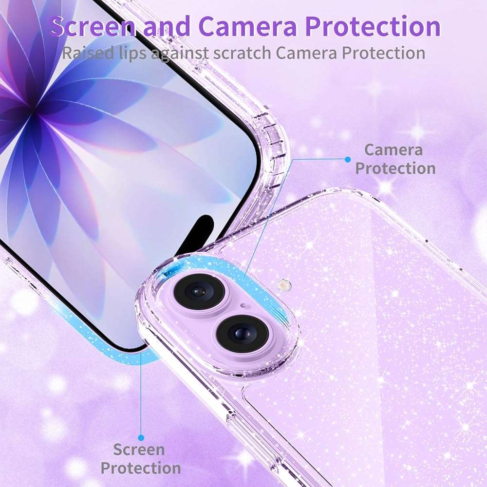 JJGoo Compatible with iPhone 17 Case Clear Glitter, Sparkle Soft TPU Transparent Shockproof Women Girls Slim Bling Sparkly Bumper Cover Phone Cases for iPhone 17 - Image 4