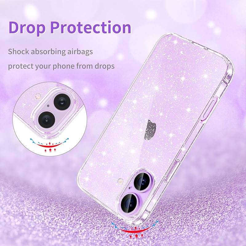 JJGoo Compatible with iPhone 17 Case Clear Glitter, Sparkle Soft TPU Transparent Shockproof Women Girls Slim Bling Sparkly Bumper Cover Phone Cases for iPhone 17 - Image 5