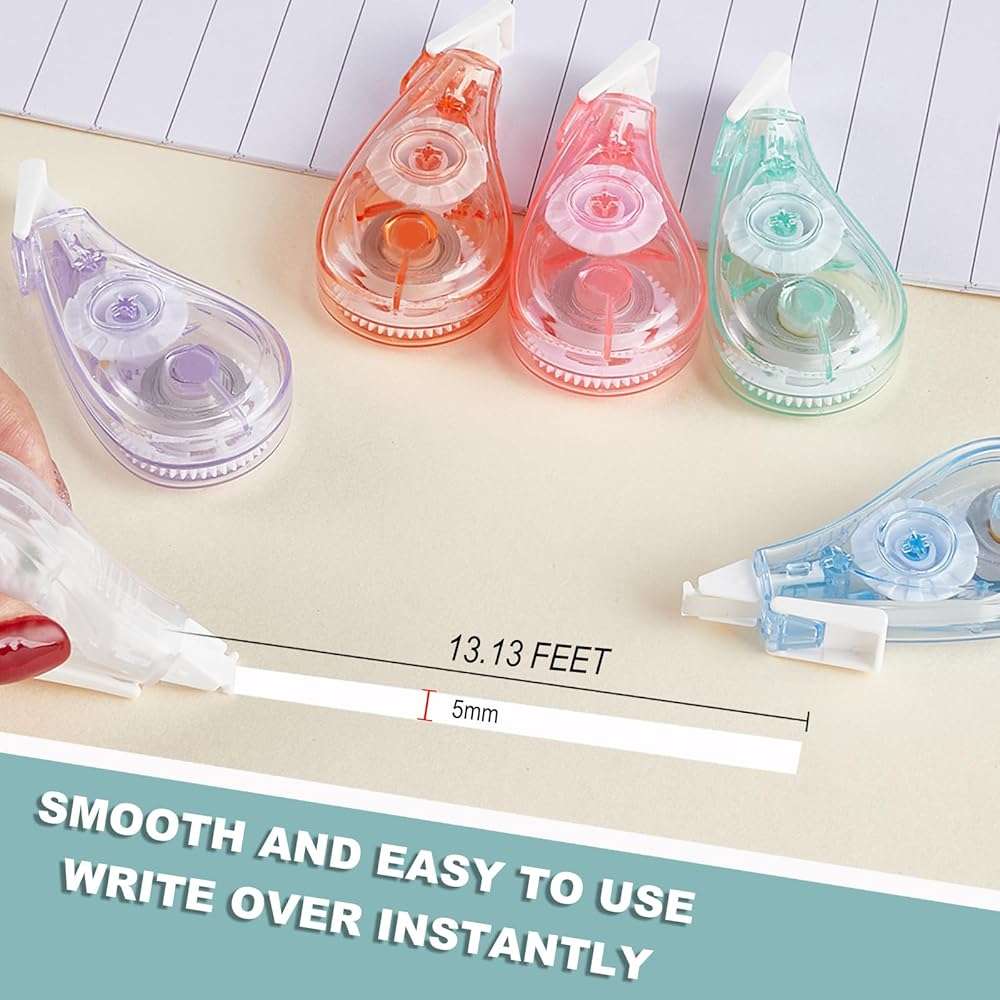 Jovanssen White Correction Tape, 6 Pack, 13.13 Feet Mini Correction Tape, Writing supplies and correction supplies for School And Office. (Candy) - Image 3