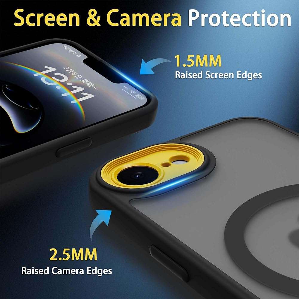 4 in 1 Magnetic for iPhone 16e/17e Case [with 1X Screen Protector, Braided Cable, Removable Lens Case] [Mil-Grade Drop Protection] Shockproof Slim Translucent Matte Protective Phone Case, Black - Image 3