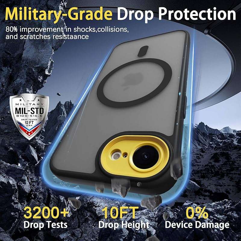 4 in 1 Magnetic for iPhone 16e/17e Case [with 1X Screen Protector, Braided Cable, Removable Lens Case] [Mil-Grade Drop Protection] Shockproof Slim Translucent Matte Protective Phone Case, Black - Image 6