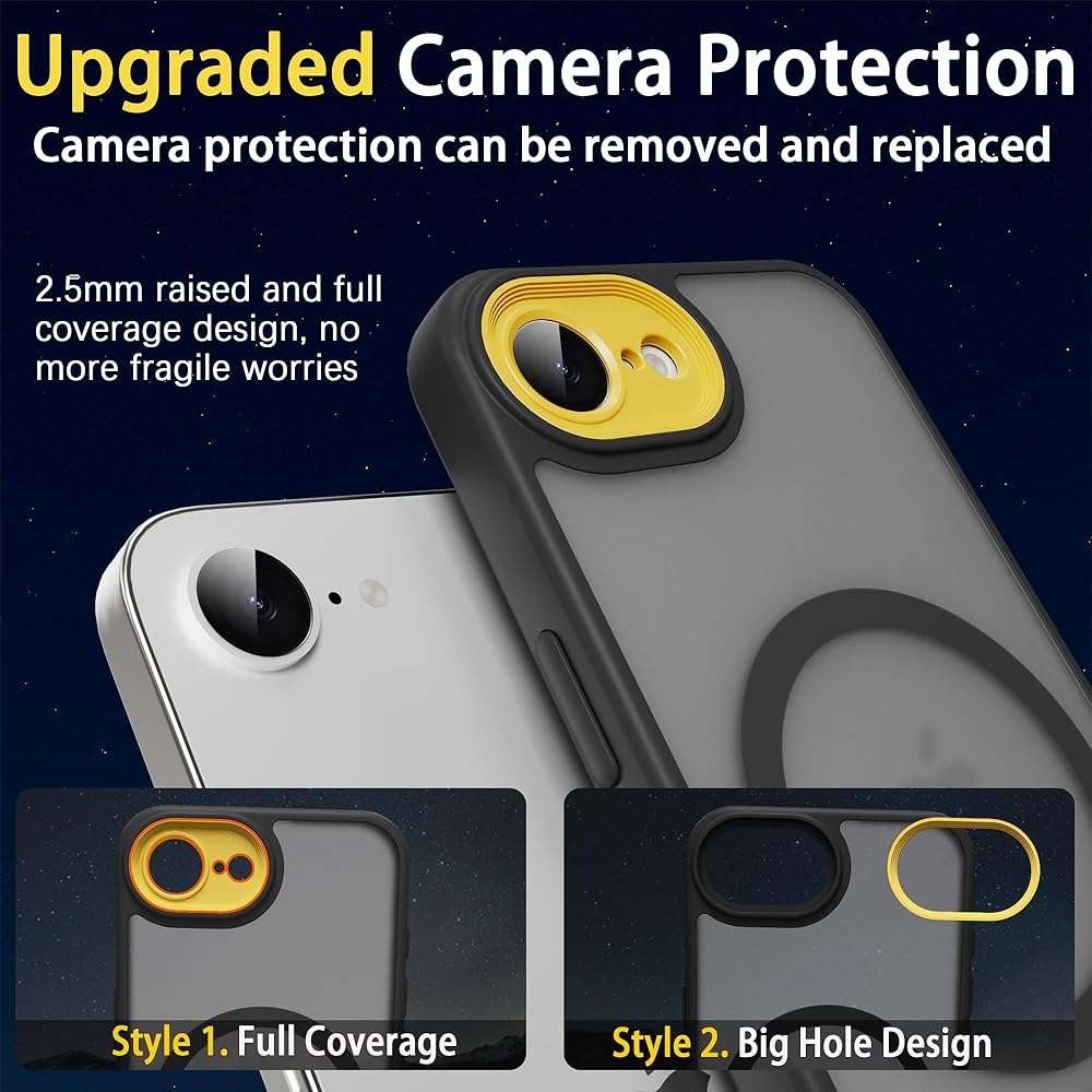 4 in 1 Magnetic for iPhone 16e/17e Case [with 1X Screen Protector, Braided Cable, Removable Lens Case] [Mil-Grade Drop Protection] Shockproof Slim Translucent Matte Protective Phone Case, Black - Image 7
