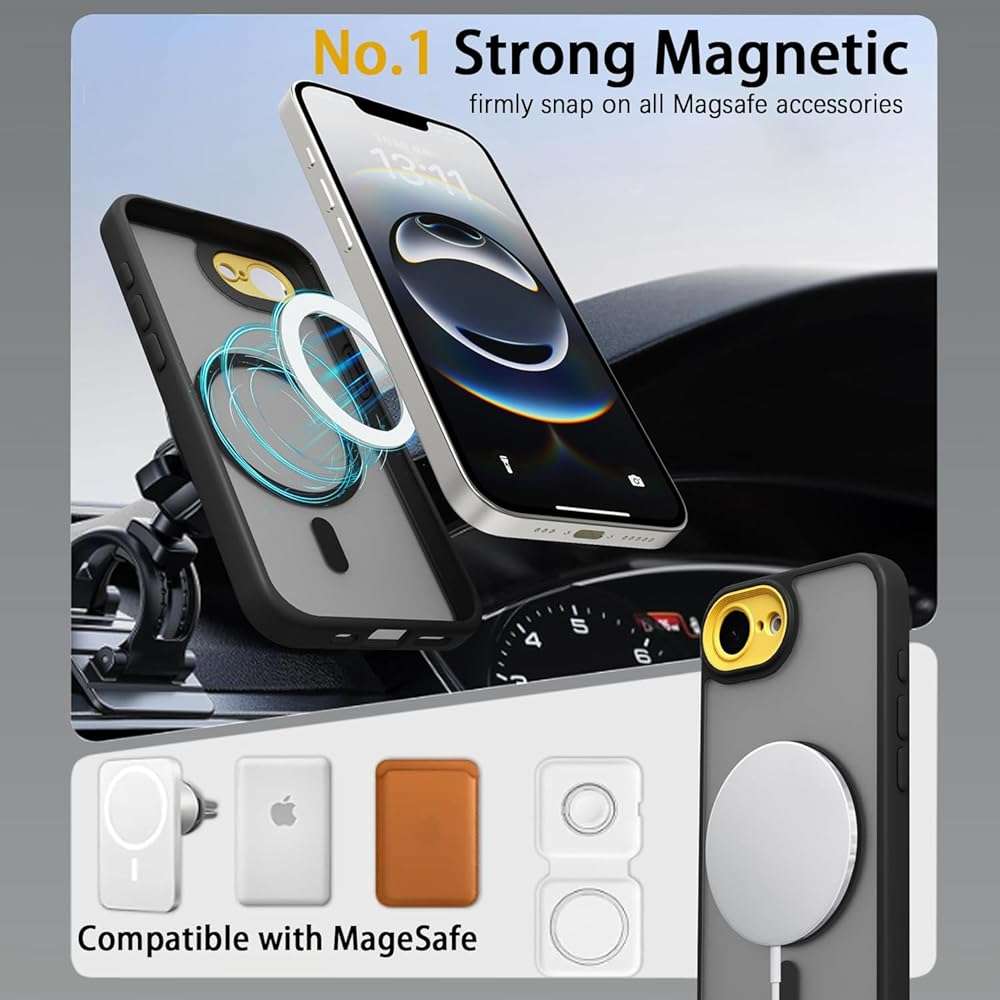 4 in 1 Magnetic for iPhone 16e/17e Case [with 1X Screen Protector, Braided Cable, Removable Lens Case] [Mil-Grade Drop Protection] Shockproof Slim Translucent Matte Protective Phone Case, Black - Image 8