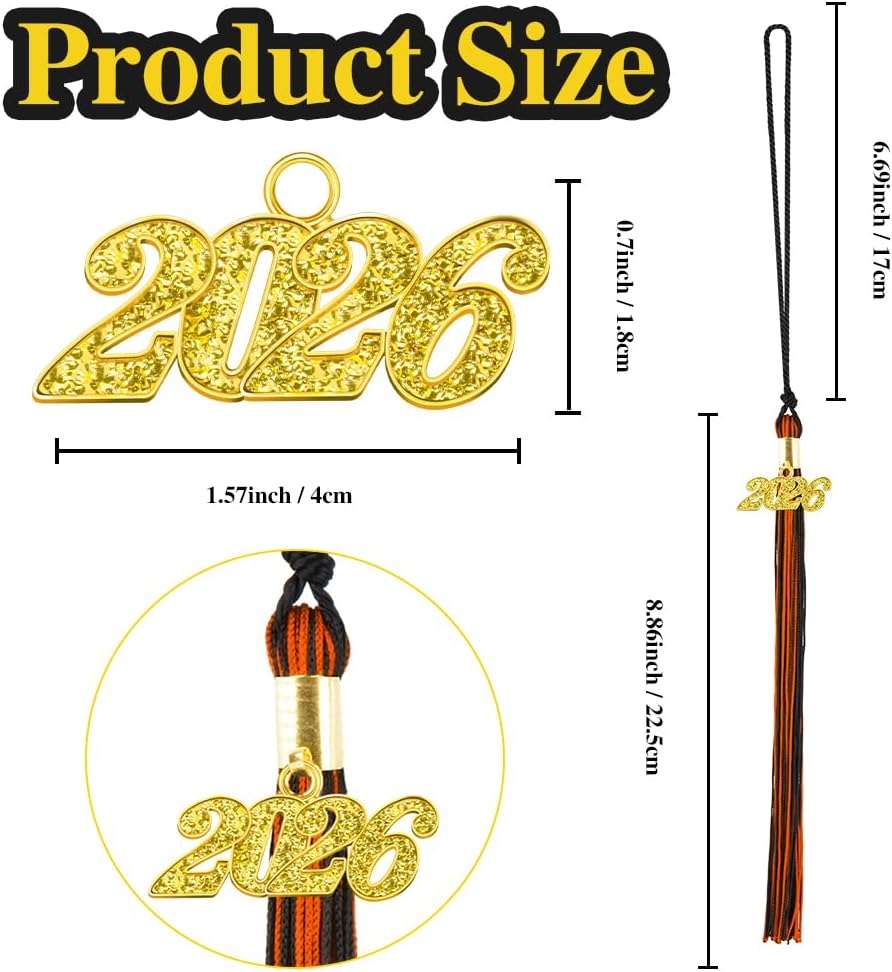 2026 Tassel Graduation, Graduation Tassel 2026, Graduate Cap Tassels with Gold 2026 Charm for Graduations Cap Graduations Party Ceremonies Black and Orange - Image 3