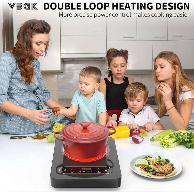 VBGK Single Burner Electric Cooktop,110V 1800W Electric Stove Top with LED Touch Control,10 Power Levels, 4 hTimer, Safety Lock,Portable cooktop,Overheat protection - Image 2