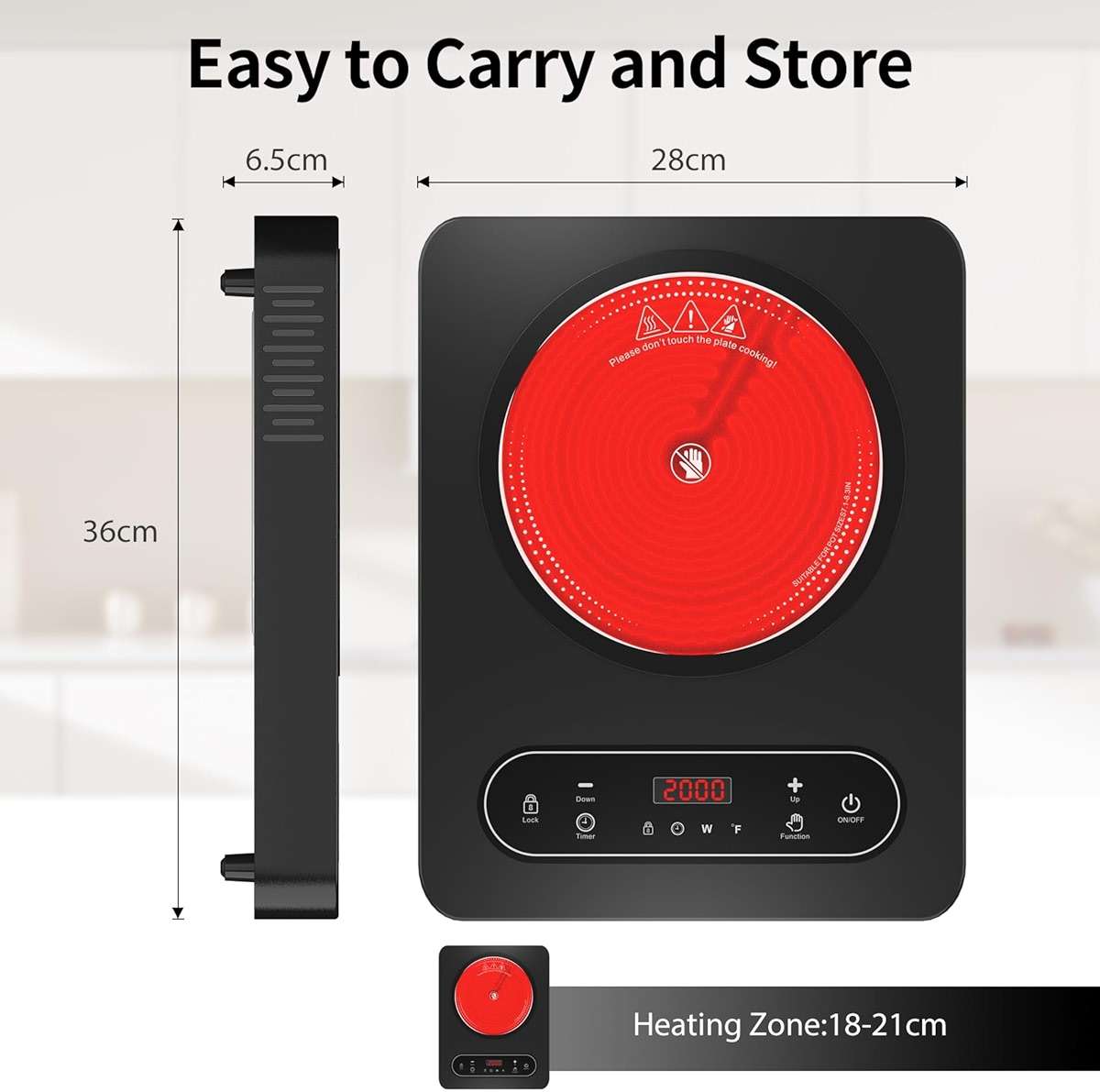 VBGK Single Burner Electric Cooktop,110V 1800W Electric Stove Top with LED Touch Control,10 Power Levels, 4 hTimer, Safety Lock,Portable cooktop,Overheat protection - Image 3