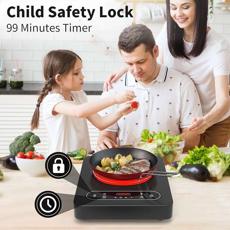 VBGK Single Burner Electric Cooktop,110V 1800W Electric Stove Top with LED Touch Control,10 Power Levels, 4 hTimer, Safety Lock,Portable cooktop,Overheat protection - Image 7