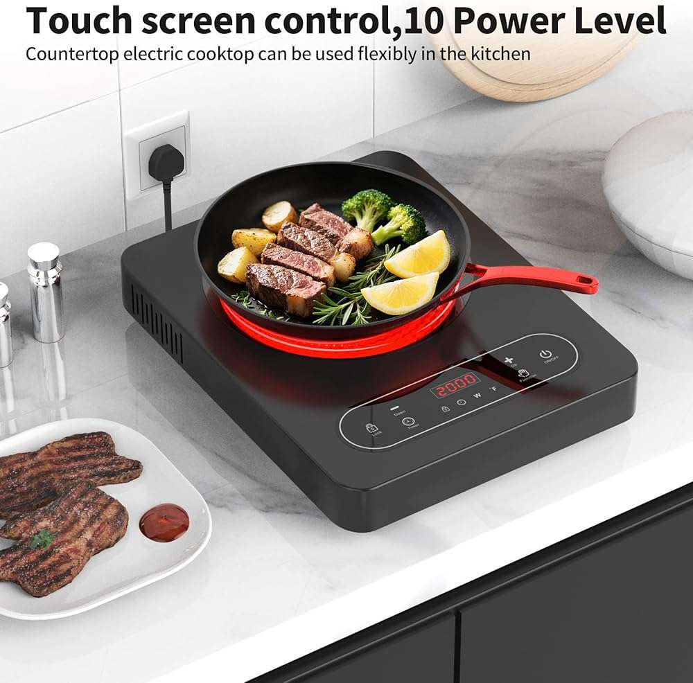 VBGK Single Burner Electric Cooktop,110V 1800W Electric Stove Top with LED Touch Control,10 Power Levels, 4 hTimer, Safety Lock,Portable cooktop,Overheat protection - Image 8