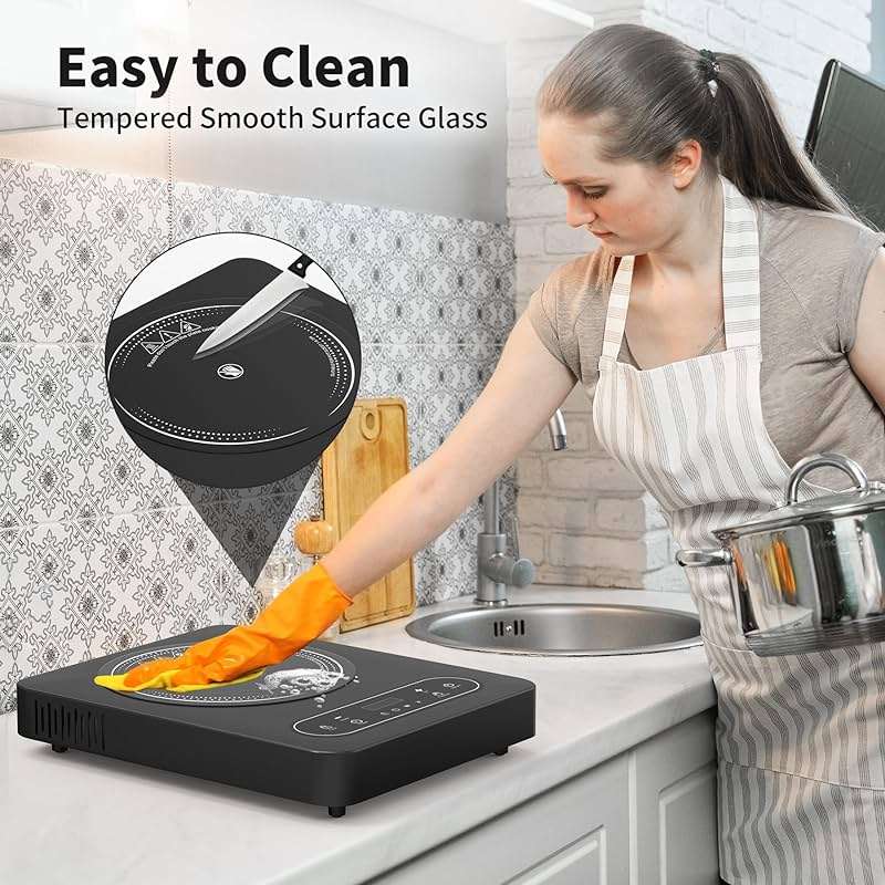 VBGK Single Burner Electric Cooktop,110V 1800W Electric Stove Top with LED Touch Control,10 Power Levels, 4 hTimer, Safety Lock,Portable cooktop,Overheat protection - Image 9