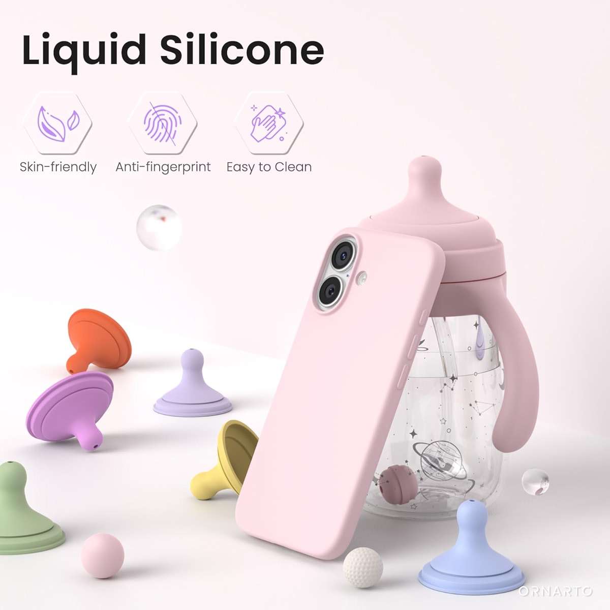 ORNARTO Compatible with iPhone 17 Case 6.3, Slim Liquid Silicone 3 Layers Full Covered Soft Gel Rubber Phone Case Protective Cover 6.3 Inch, Chalk Pink - Image 3