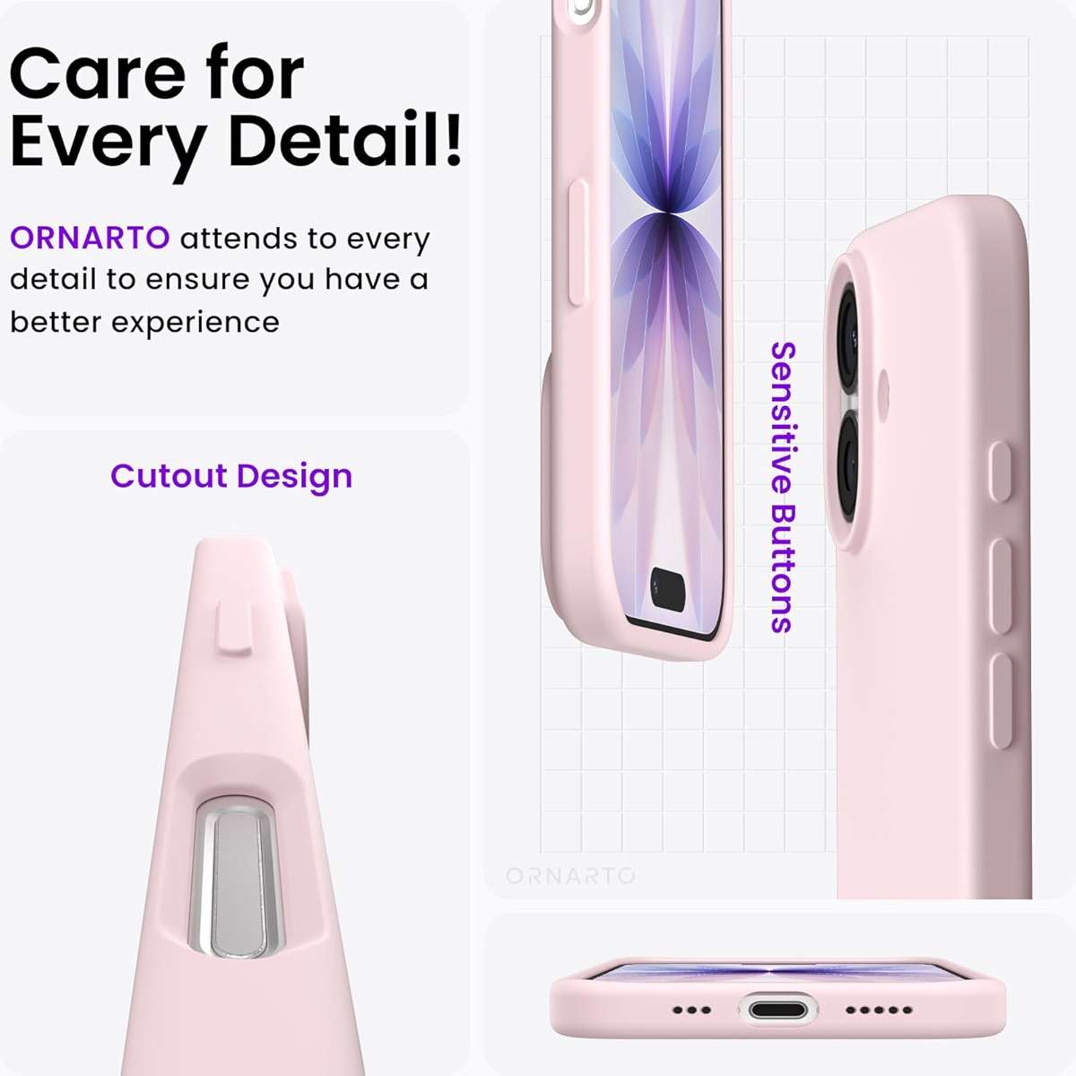 ORNARTO Compatible with iPhone 17 Case 6.3, Slim Liquid Silicone 3 Layers Full Covered Soft Gel Rubber Phone Case Protective Cover 6.3 Inch, Chalk Pink - Image 5