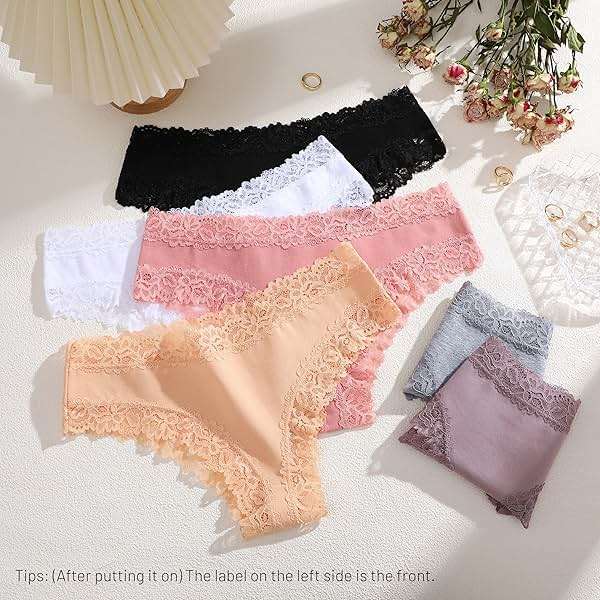 FINETOO Cotton Underwear for Women Sexy Panties Lace Hipster Low Rise Breathable Womens Cheeky 6 Pack S-XL - Image 2