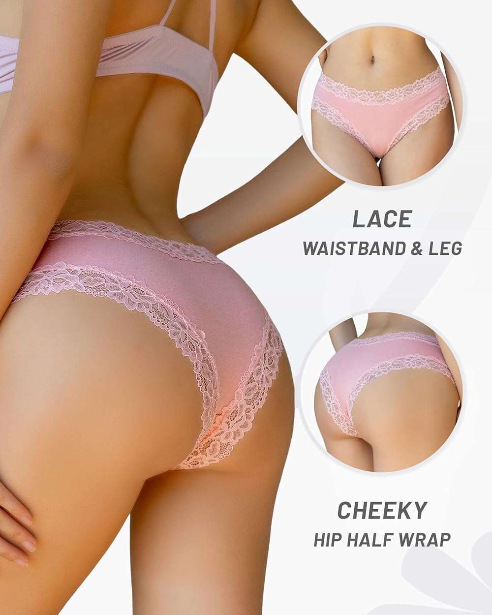 FINETOO Cotton Underwear for Women Sexy Panties Lace Hipster Low Rise Breathable Womens Cheeky 6 Pack S-XL - Image 4