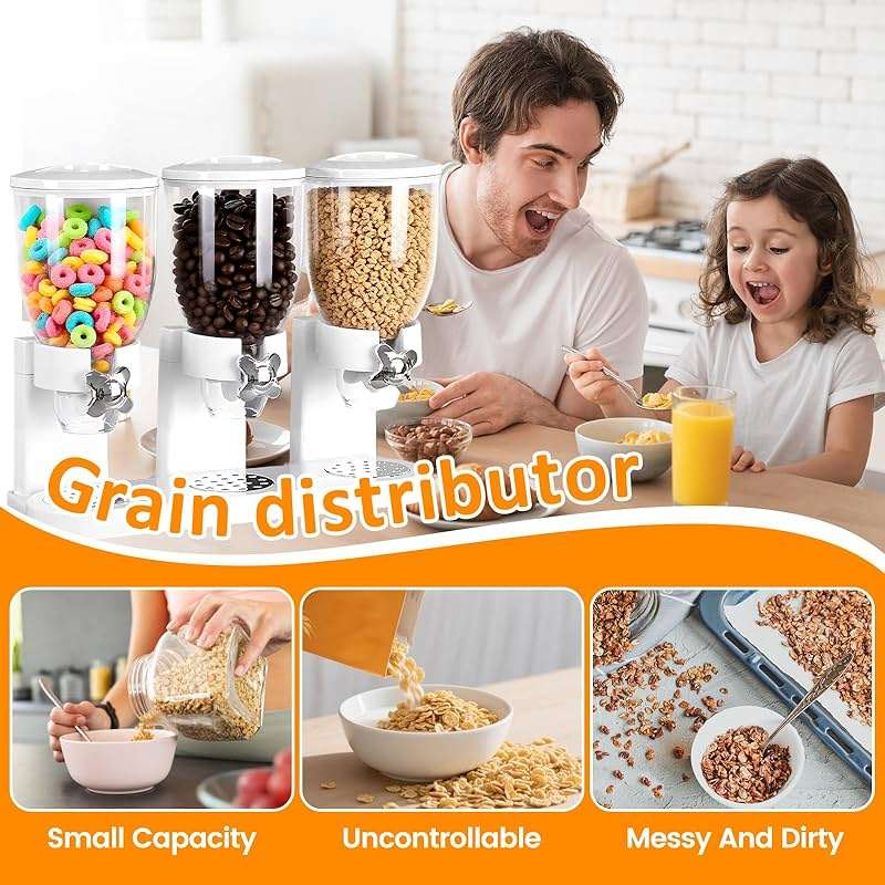 Petyoung Triple Food Storage Dispenser, 6L Capacity Cereal Container, Plastic Dry Food Dispenser for Candy Nuts Grains Granola Snack - Image 4