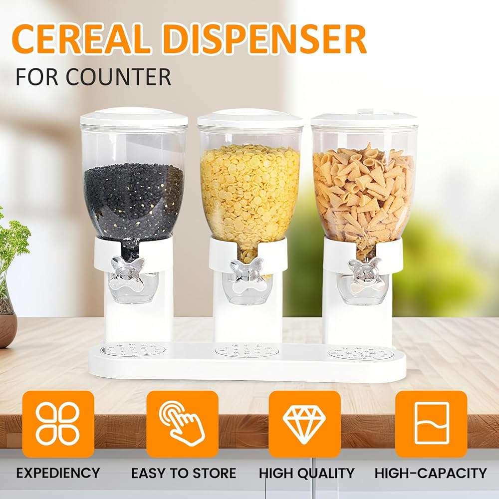 Petyoung Triple Food Storage Dispenser, 6L Capacity Cereal Container, Plastic Dry Food Dispenser for Candy Nuts Grains Granola Snack - Image 5