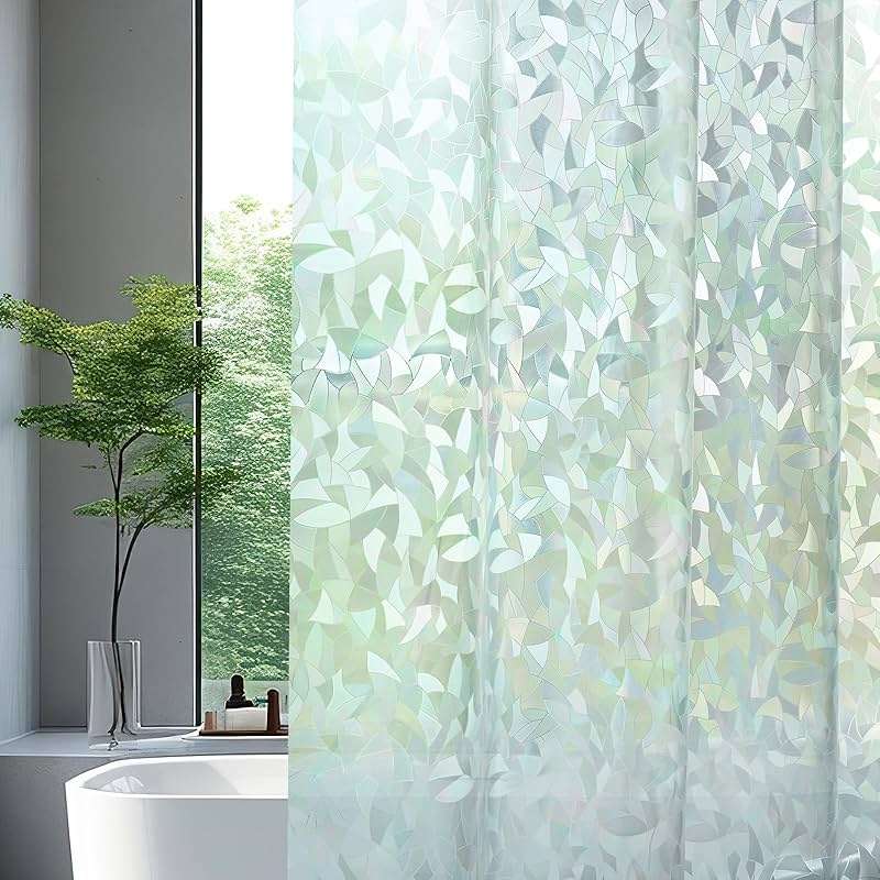 AooHome 72x72 Shower Curtain Liner - EVA 3D Decals Stained Glass Pattern Design Standard Bathroom Shower Curtain with Hooks, 5 Bottom Magnets, Heavy Duty, Water Repellent, Semi Transparent, 72x72 Inch - Image 1