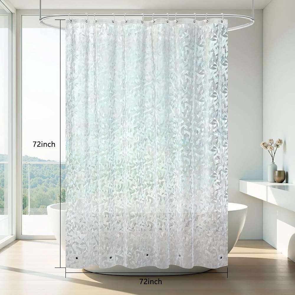 AooHome 72x72 Shower Curtain Liner - EVA 3D Decals Stained Glass Pattern Design Standard Bathroom Shower Curtain with Hooks, 5 Bottom Magnets, Heavy Duty, Water Repellent, Semi Transparent, 72x72 Inch - Image 2